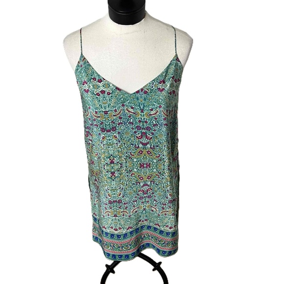 Anthropologie Tops - Anthropologie Maeve‎ Meret Green Floral Paisley Boho Silk Tunic Blouse Size US 6